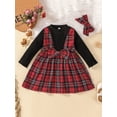 thumbnail image 2 of hirigin Baby Girl Autumn Dress, Plaid Print Long Sleeve Crew Neck Fake Two Piece Patchwork A-Line Dress + Bow Hairband, 2 of 9