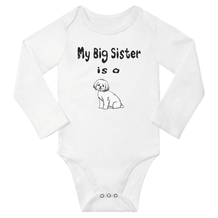 

My Big Sister is a Maltese Dog Cute Baby Long Sleeve Bodysuit Boy Girl (White 18-24M)