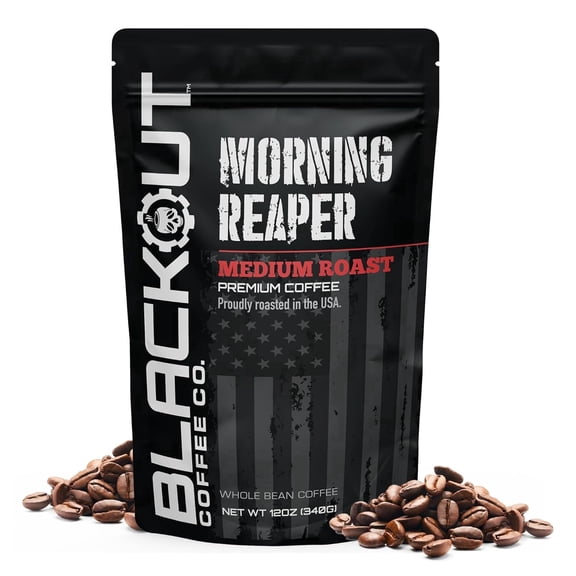 Blackout Coffee Morning Reaper Whole Bean Coffee – Medium Roast, Bold & Smooth Flavor, Non-Bitter – Freshly Roasted 12oz Bag.