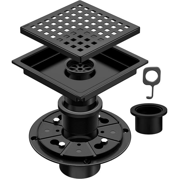 Shower Drain Grate Black, Brightify 6 Inch Square Shower Drain Cover