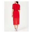 thumbnail image 2 of LEYDEN Womens Red Ruched Short Sleeve V Neck Midi Party Dress L, 2 of 2