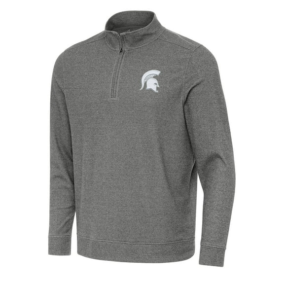 Men's Antigua Heather Black Michigan State Spartans Subtle Quarter-Zip Sweatshirt