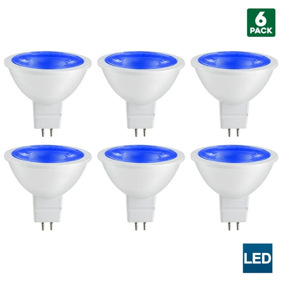 6 Pack Sunlite MR16 Blue LED Bulb, 12 Volt, 3 Watt, 90 Lumens, GU5.3 Base, 30,000 Hour Long Life, 25W Equivalent, Energy Saving, Cool Touch