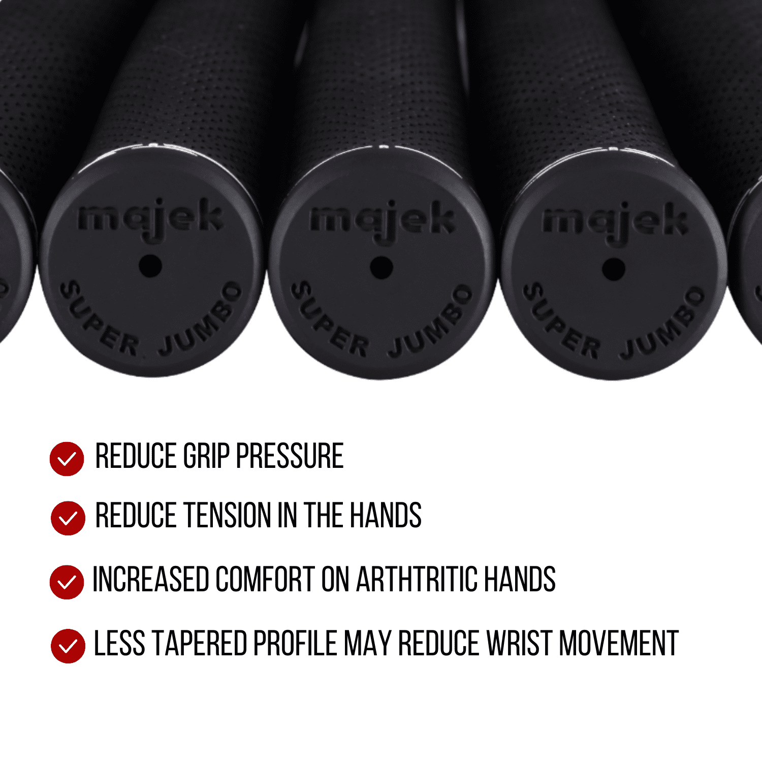 Majek Golf Club Grips Super Jumbo Extra Large Tour 360 Degree Black - NO LOGO - Round .600 Extra Large XL XXL Great for Tall Golfers with Big Hands - Premium Rubber Golf Grips - 8 Pack