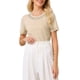 thumbnail image 4 of INSPIRAR CHIC Blusa Elegante y Brillante para Mujeres con Tops de Rhinestone para Cócteles y Fiestas M Beige, 4 of 5