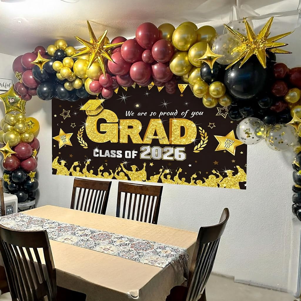 Balloons Arch Kit Black Burgundy Gold 98pcs for Birthdays Graduation Celebrations