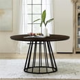 thumbnail image 2 of Maklaine Round Contemporary Oak Veneer Wood/Metal Dining Table in Oak, 2 of 3