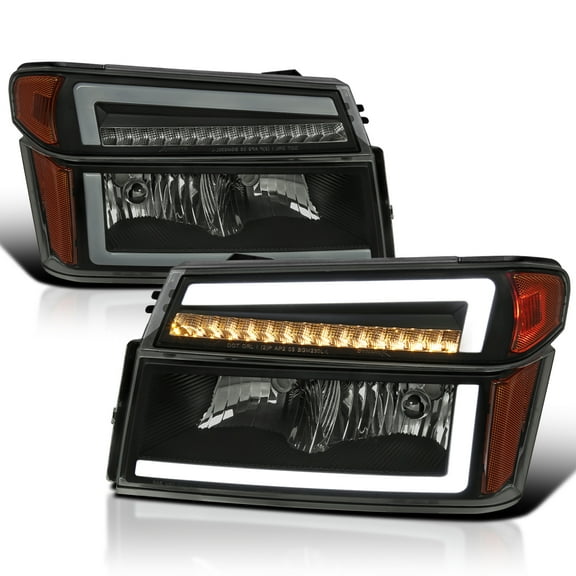 Spec-D Tuning Black Smoke Headlights   Corner Lights w/ LED Tube Compatible with 2004-2012 Chevy Colorado, GMC Canyon Left Right Head Lamp Assembly