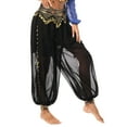 thumbnail image 3 of Sholeno Women Belly Dance Costume Pants Side Split Shiny Beads Tassels Harem Pants Arabic Halloween Black One Size, 3 of 8