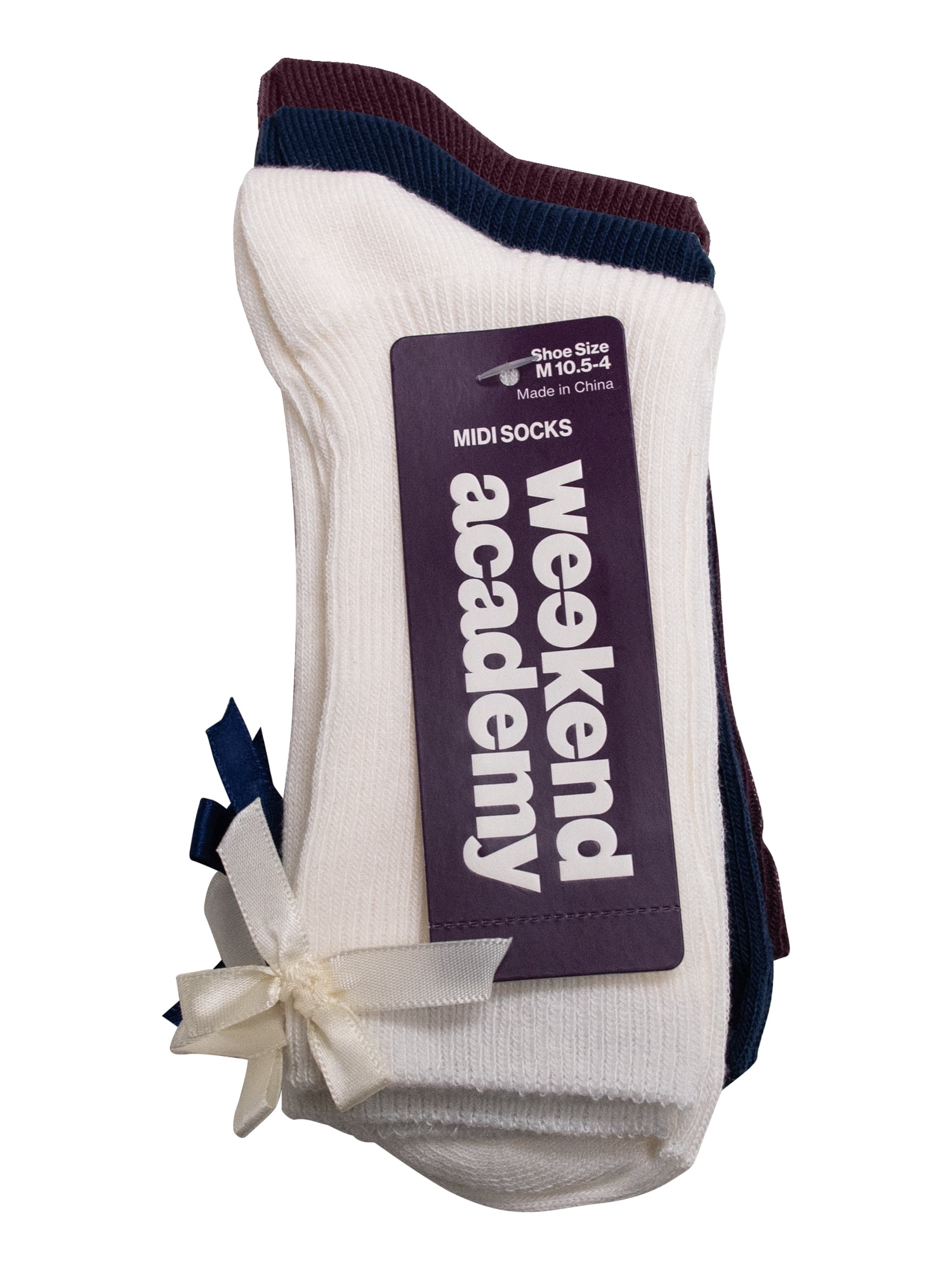 Weekend Academy Girls Bow Socks, 3-Pairs, Sizes S-L