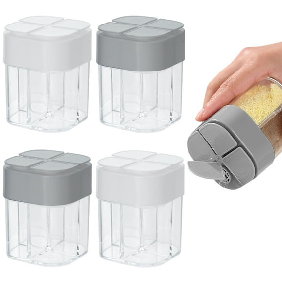 4pcs Spice Jars, DSIOHFEI 4 in 1 Salt and Pepper Shakers with Flip Top Cap, Portable Seasoning Container for Outdoor, Camping, BBQ, Spice Containers for Salt, Sugar, Pepper, Cumin