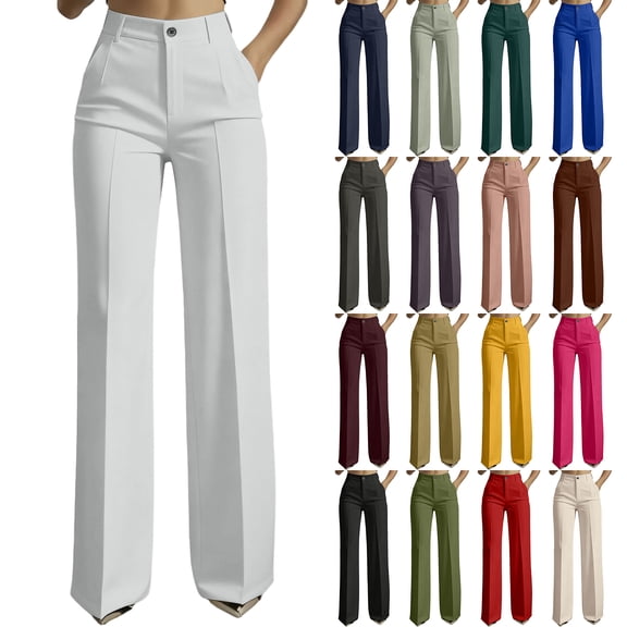 Inglocry Dress Pants Women 2026 Fashion High Waist Straight Leg Office Work Slacks Business Casual Trousers with Pockets Yellow L