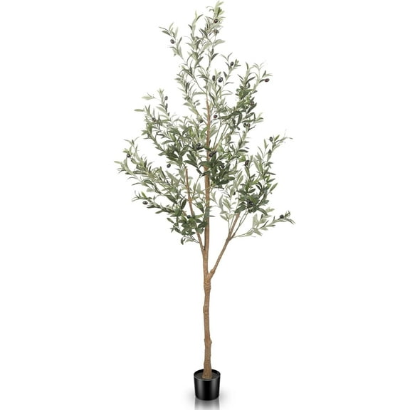 6ft Artificial Olive Tree Goviraye Tall Fake Potted Olive Silk Tree with Planter Large Faux Olive Branches and Fruits Artificial Tree for Office House Living Room Home Decor