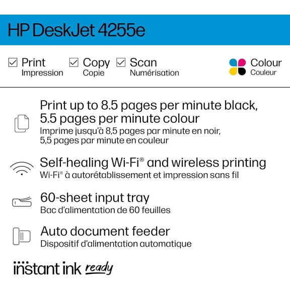 DeskJet 4255e Wireless All-in-One Color Inkjet Printer with AI Technology for Home Office