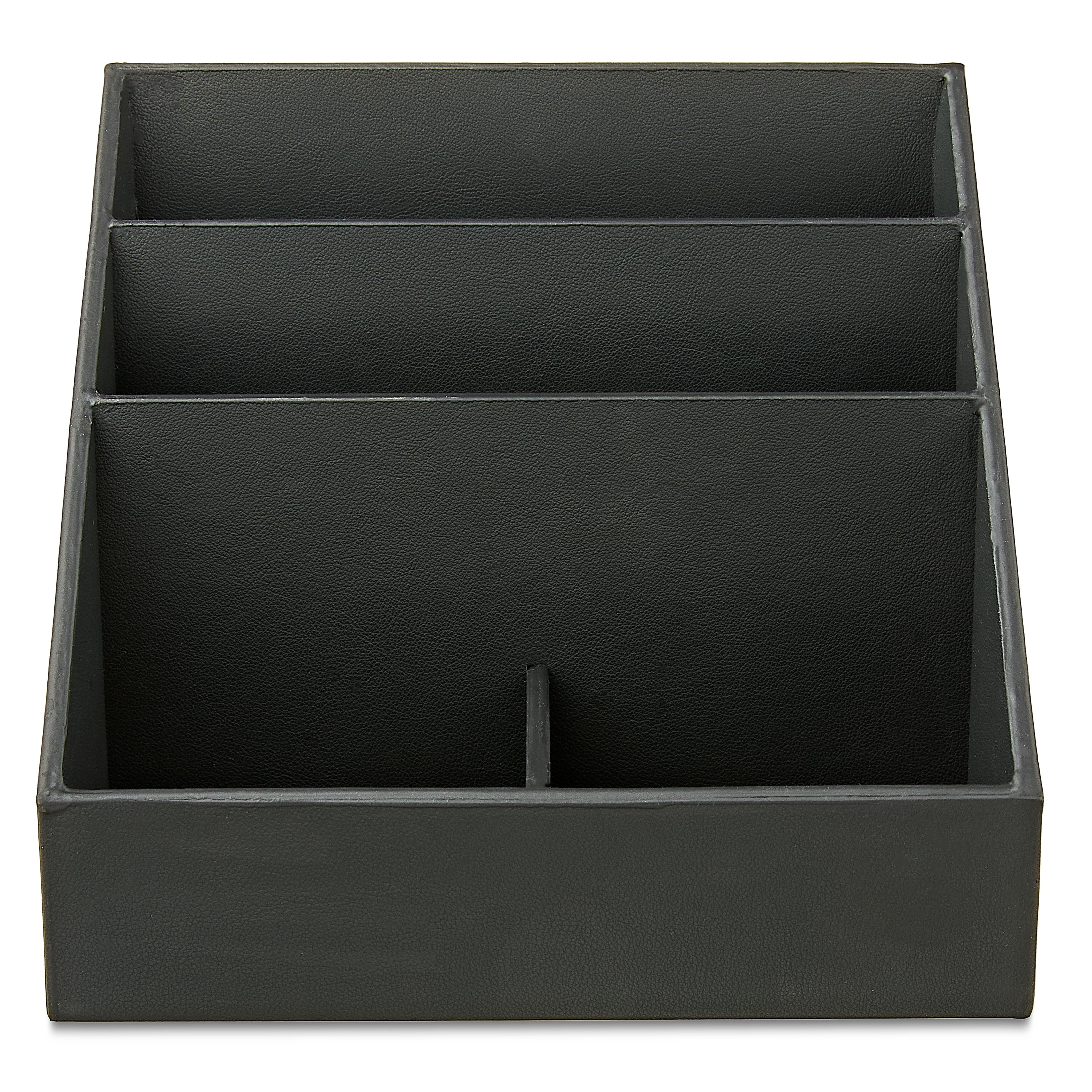 Pen+Gear Simulated Leather Desktop Organizer, 4 Compartments, Rich Black