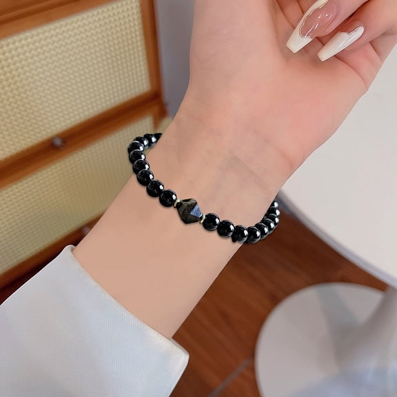 SmartBy Black Obsidian Bead Bracelet Handmade Beaded Stretch Bracelets for Men Women 6mm Beads Feng Shui Bracelet for Mother's Day Father's Day Birthday Gifts
