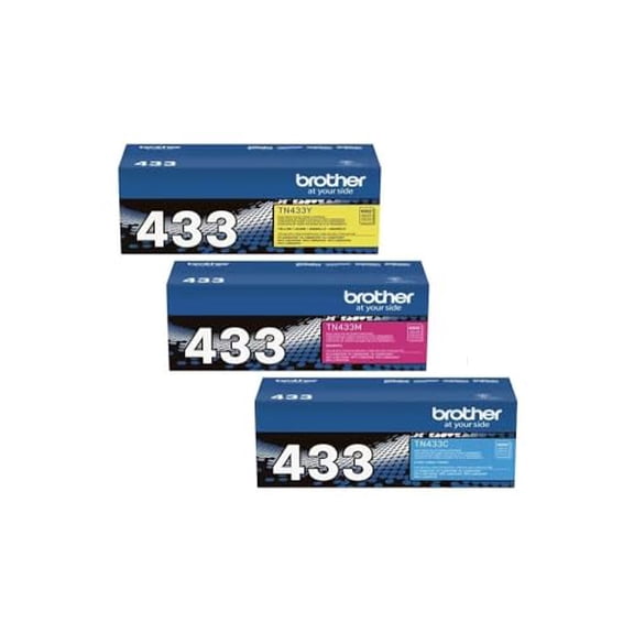 Brother TN433C, TN433M, TN433Y (TN-433C, TN-433M, TN-433Y) Cyan, Magenta and Yellow Color Toner Cartridge Set