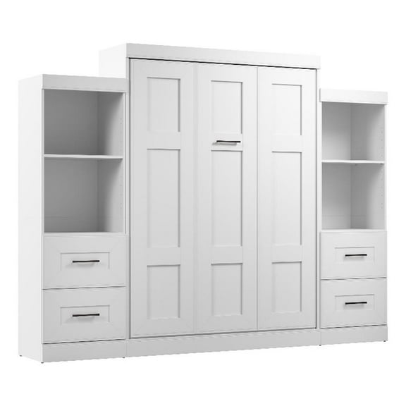 Pemberly Row Queen Murphy Bed and Closet Organizers with Drawers (115W) in White
