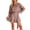 Brown, variant on Women's Champagne Metallic Mini Dress Tie Neck Long Sleeve Belted Tiered Ruffle Hem Party Dress,M