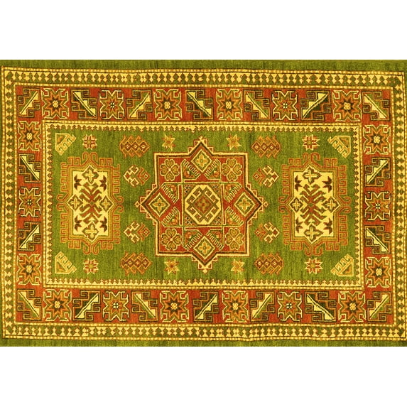 Ahgly Company Indoor Rectangle Geometric Yellow Traditional Area Rugs, 7' x 10'