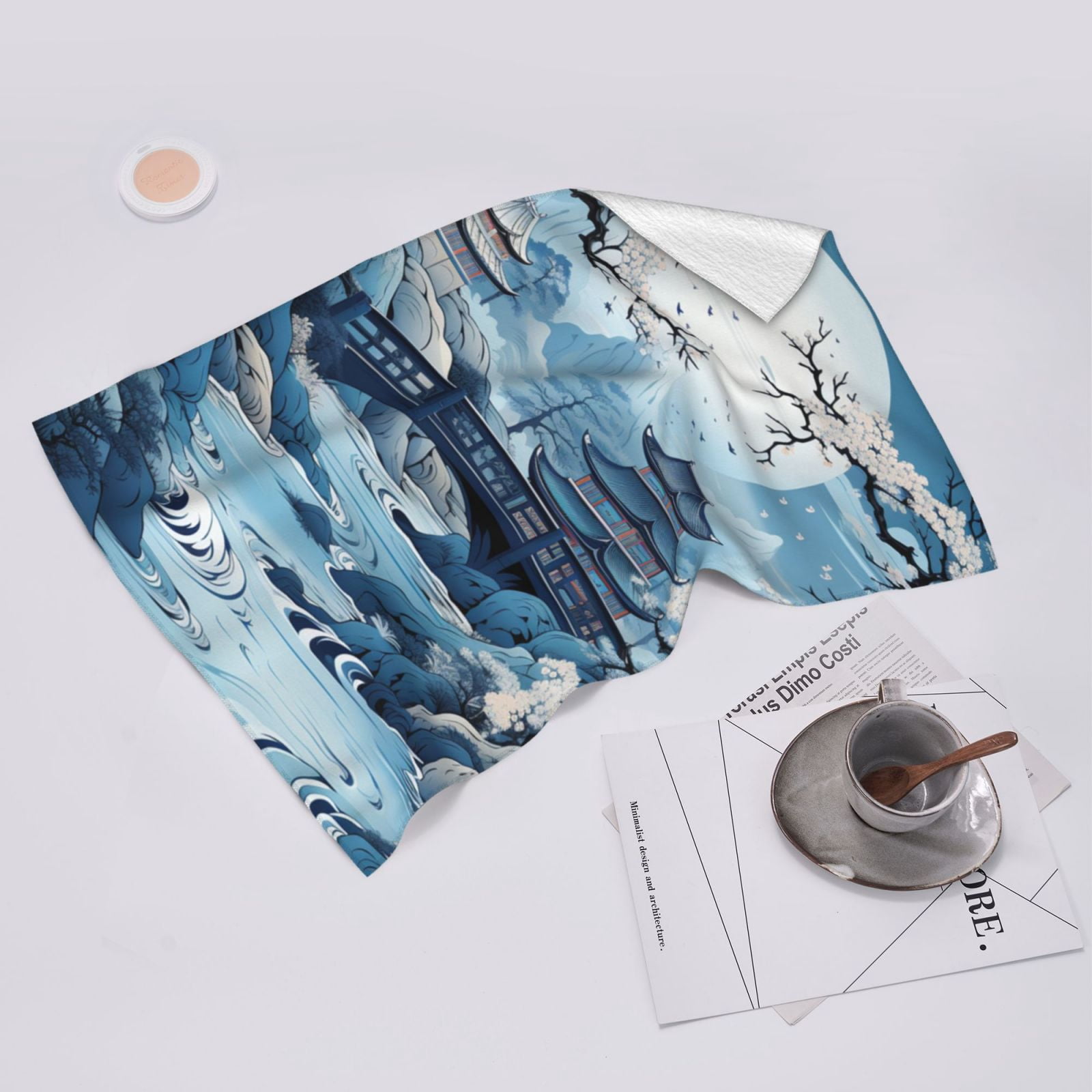 Chinese Style Powder Chinoiserie Toile Blue 27.5" x 16" Ultra Soft Hand Towel, Face Wash Cloth for Bathroom, Gym, Travel, Pool