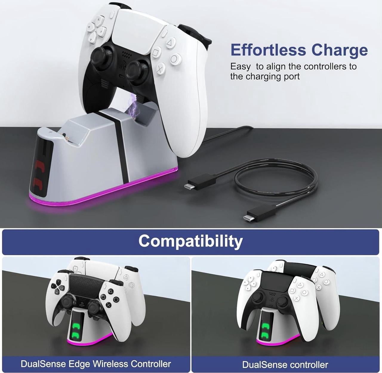 PS5 Slim Controller Charger Station,Fast Charging PS5 Controller Charger for Edge & Dual Controller,Ps5 Controller accessories with Charging Cable,Ps5 controller Stand Dock with RGB LED Indicators thumbnail 14