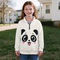 thumbnail image 5 of COEQINE Girls Quarter Zip Pullover, Long Sleeve Loose Fit Sweatshirt with Collar, Soft Polyester Fabric Machine Washable, Cute Casual Style for 13-14 Years, Lovely Panda Beige, 5 of 7
