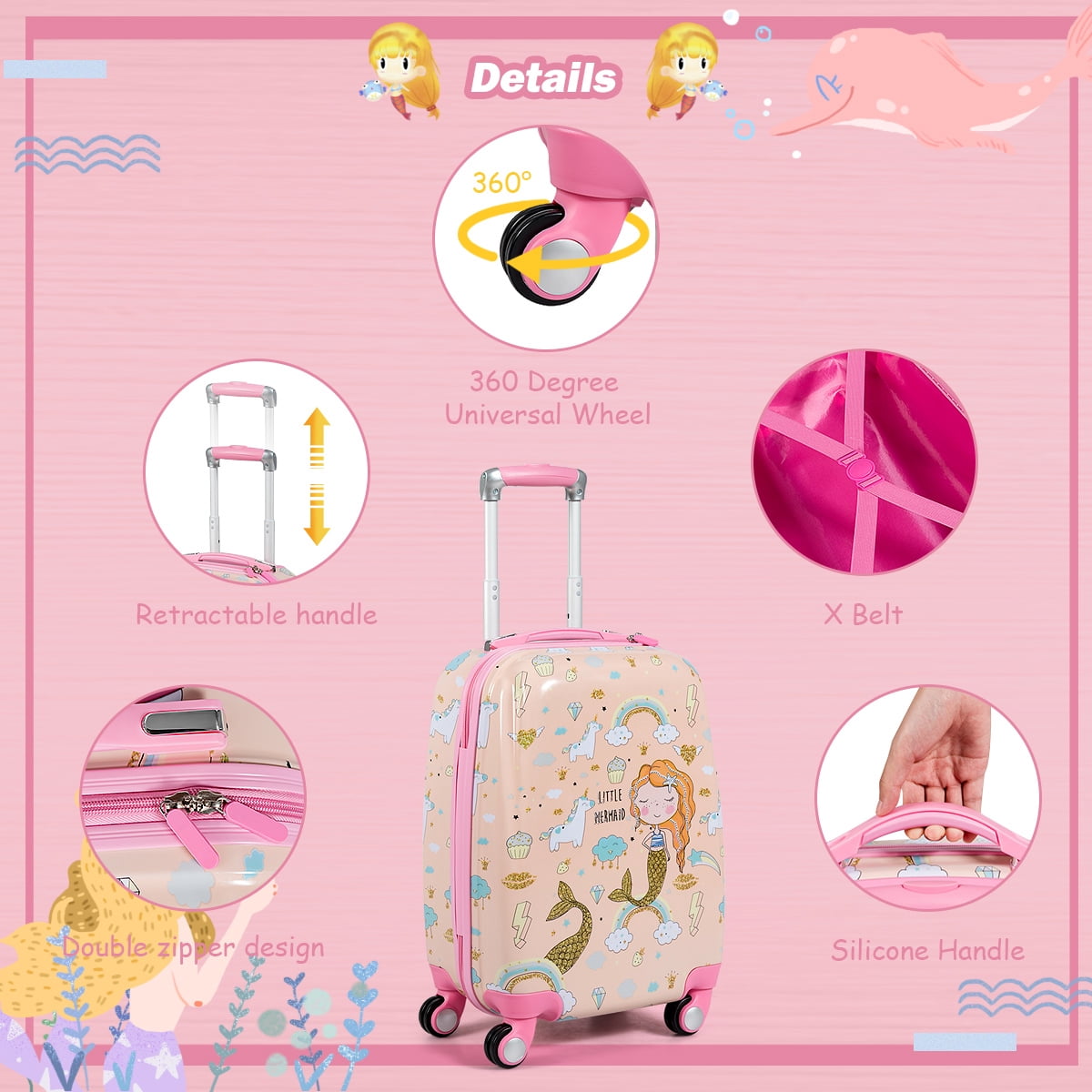 Gymax 2 PCS Kids Carry-on Luggage Set 12'' Backpack and 18'' Rolling Suitcase