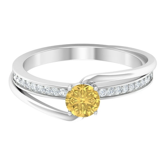 Rosec Jewels Citrine Engagement Ring for Women - 1/2 Carat - Citrine Diamond Ring - AAA Quality Certified - With Jewelry Box, 925 Sterling Silver, US 4.00