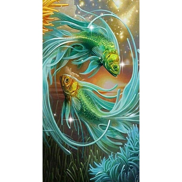 Cuadros Decorativos Cuadro de pintura de diamantes de mosaico 5D con cuentas cuadradas completas de peces caricias de diamantes de imitación JShteea Nuevos Originales