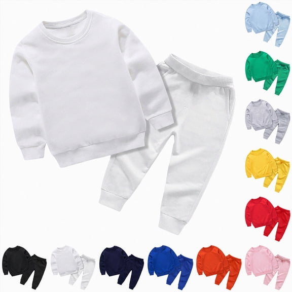 Nwiuh Sweatsuit Set for Boys Girls 2 Piece Crewneck Cotton Sweatshirt Jogger Sweatpants Tracksuit Kids Athletic Solid Outfits (Red, 7-8 Years)