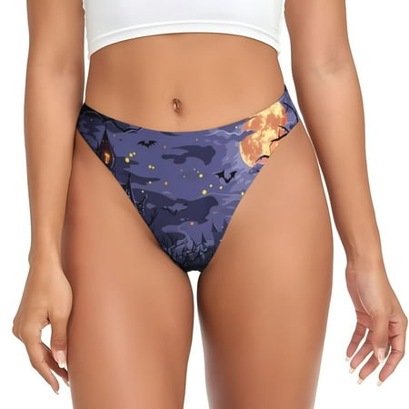 Qokaie Mystery House Halloween Night Printed Women s Cotton Thong Underwear  Sexy Breathable Panties G-string-Small