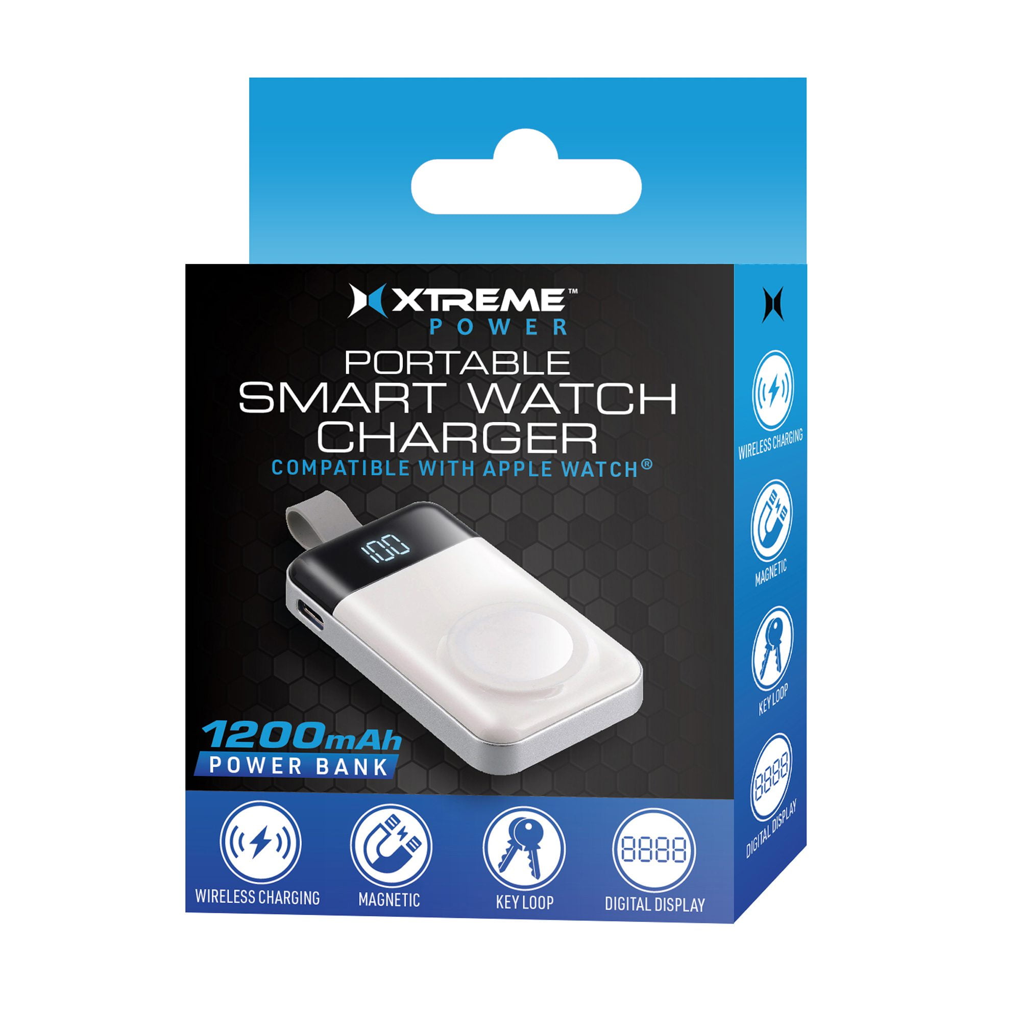 Xtreme Portable Apple Watch Charger, 1200mAh Wireless Magnetic Power Bank for Smart Watches, White