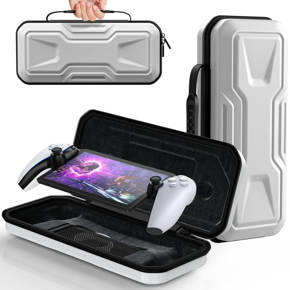 Uberwith Carrying Case for PlayStation Portal, Protective Hard Shell Portable Travel Carry Handbag Full Protective Case Accessories for PlayStation Portal Remote Player-Black (White)
