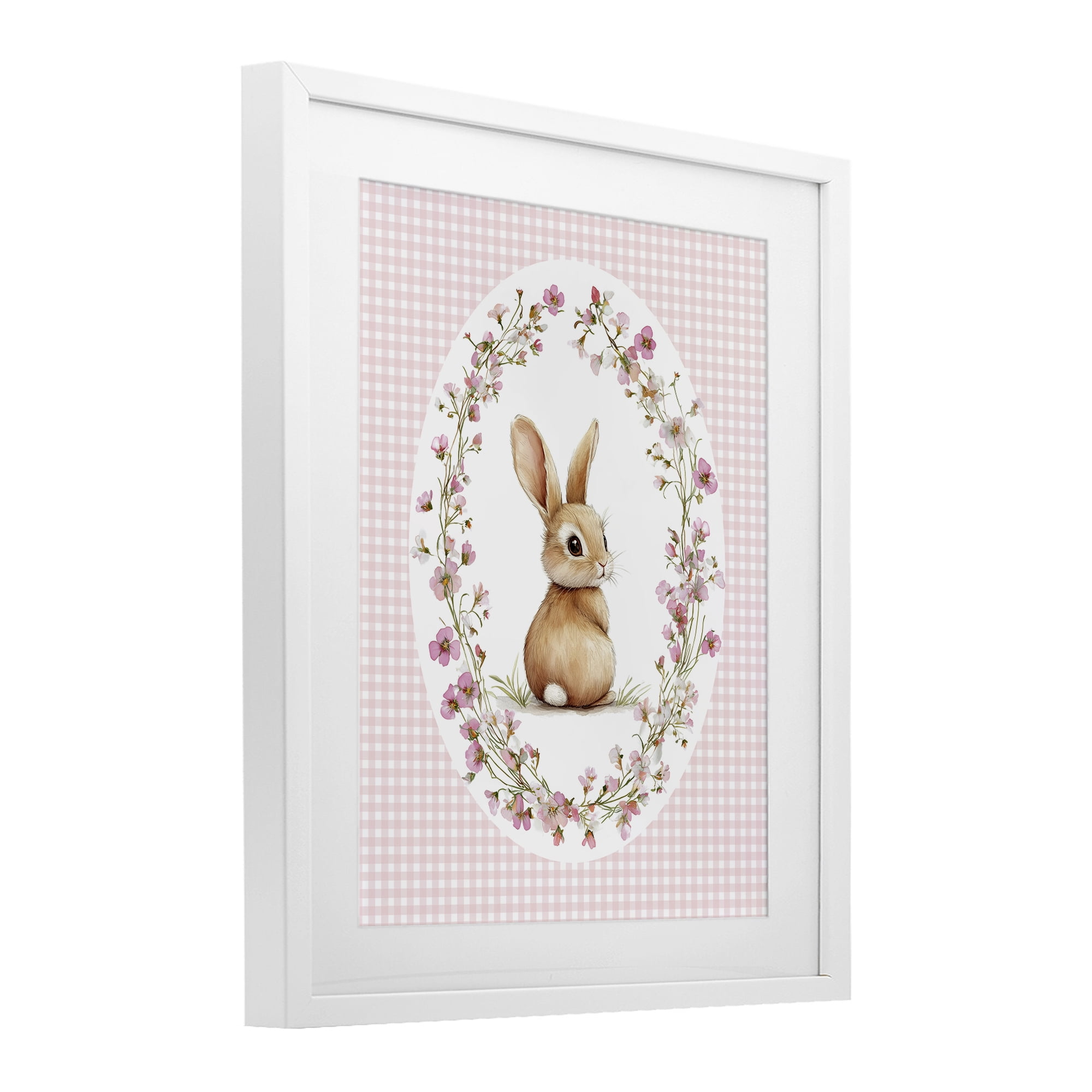 Stupell Industries Spring Gingham Rabbit White Framed Print Under Glass, design by Christine Simpson Art