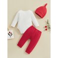 thumbnail image 5 of FEORJGP Infant Baby Valentine's Day Outifit Newborn Long Sleeve Jumpsuit Round Neck Bodysuit Letter Print Romper + Elastic Waist Pants + Solid Hat Baby Boy 3 Piece Casual Clothes Set for Spring Fall, 5 of 9