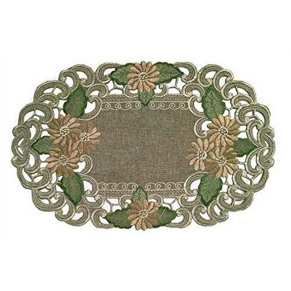 Doily Boutique Placemat with Gold Daisy on Sage Green Burlap Linen Fabric, Size 11 x 17 inches