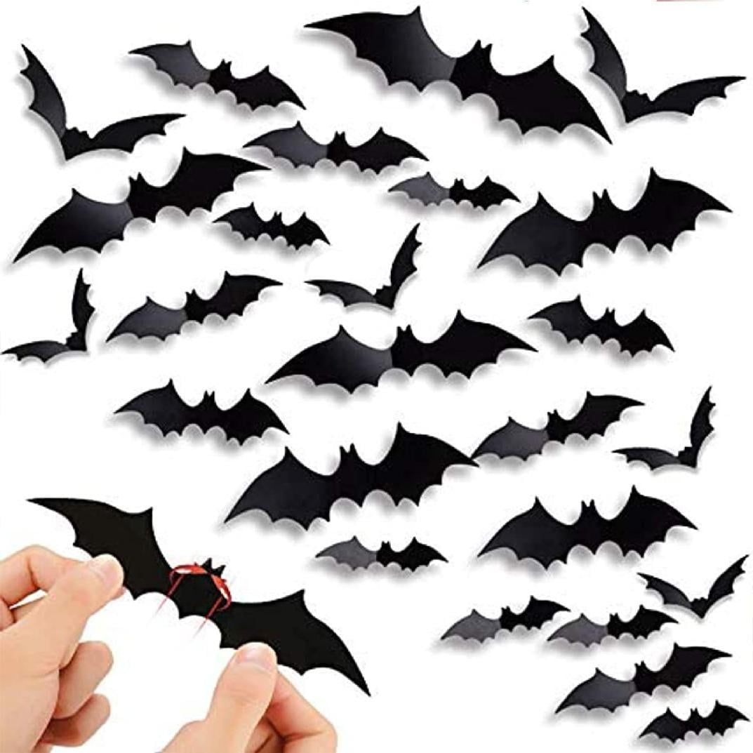 Halloween 3D Bats Decoration, Different Sizes Realistic Scary Black Bat