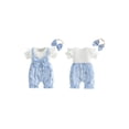 thumbnail image 3 of Loicainy Baby Toddler Girl Fake-two Romper 3 6 9 12 18 Months Floral Short Sleeve Jumpsuit and Bow Headband 2 Piece Set, 3 of 10