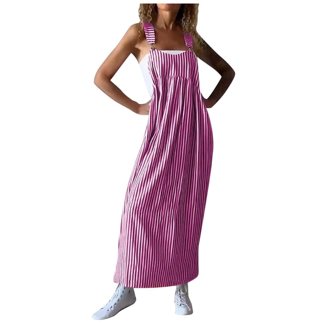 TrendOFT Combinaisons pour Femmes Décontractées Été Mode Ample Tendance Col Carré Sans Manches Bretelles Combinaisons une Pièce Rose G