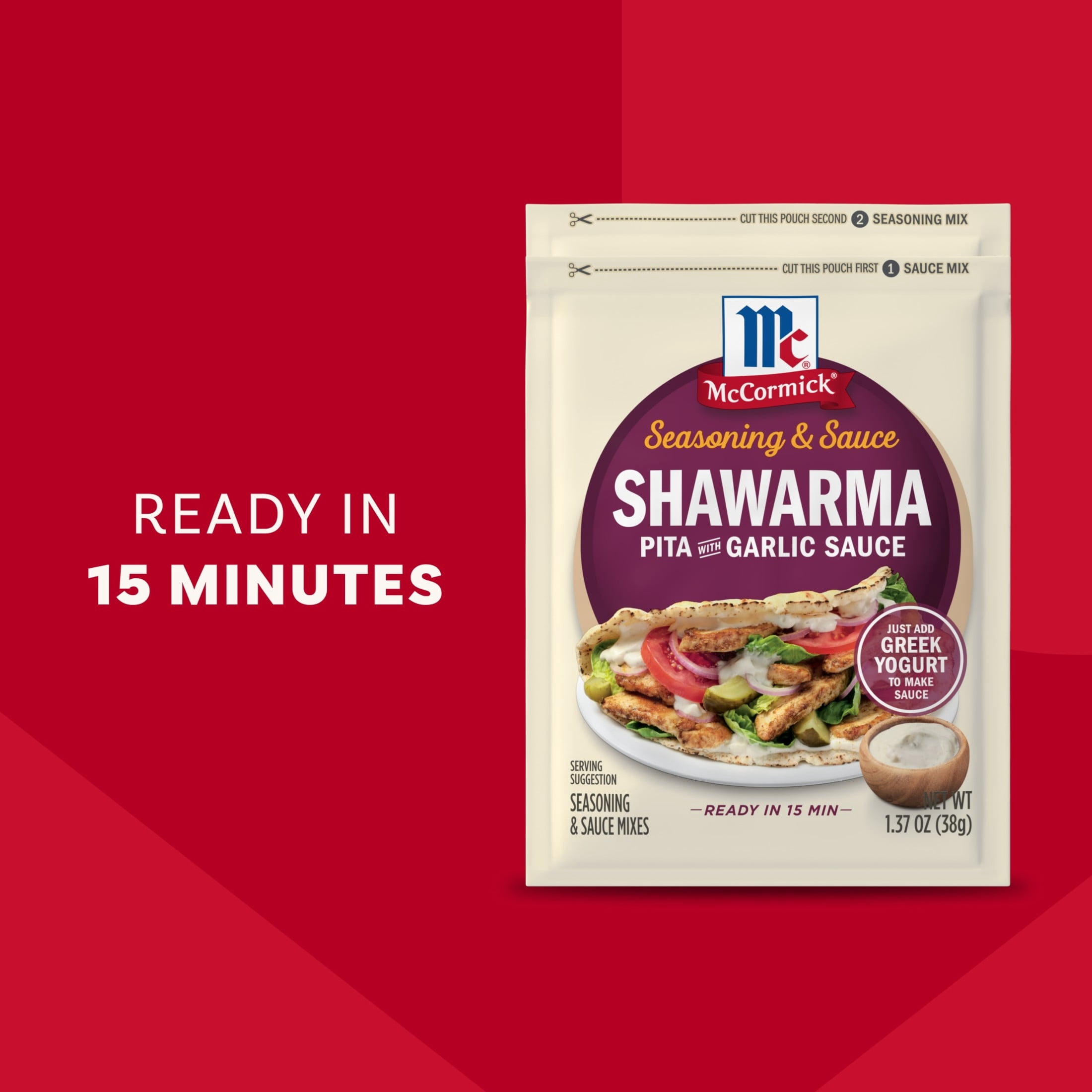 (3 pack) McCormick Shawarma Pita & Garlic Sauce Seasoning & Sauce Duo, 1.37 oz Packet