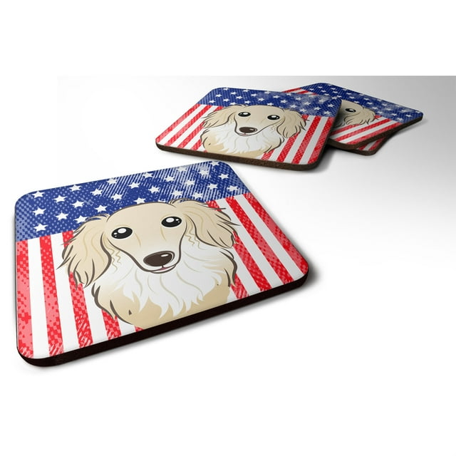 Posavasos de espuma multicolor Caroline's Treasures BB2142FC con Bandera americana y perro salchicha