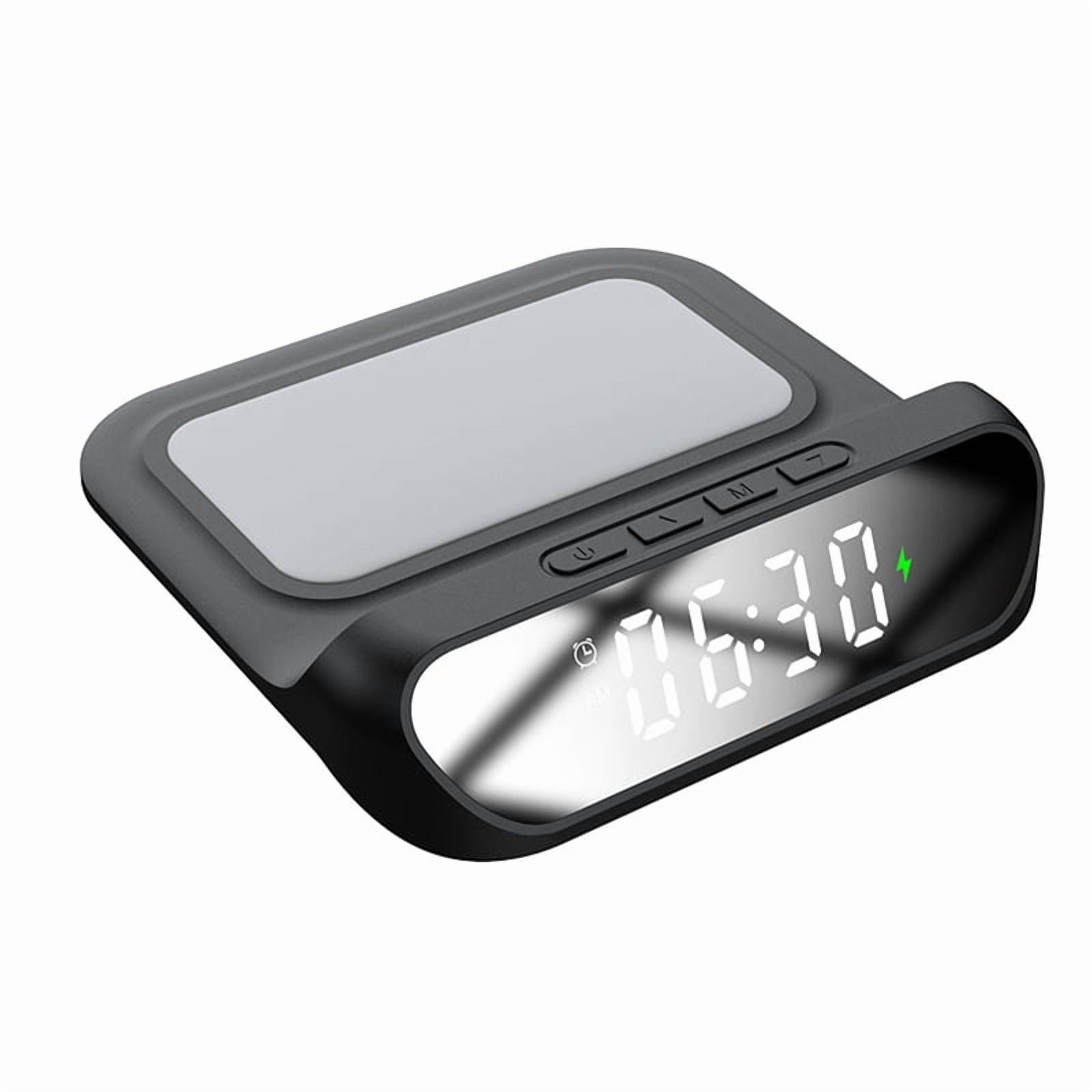 Multi-Functional Charger,Desktop Clock Mobile Phone Wireless Charger,Digital Display 2-in-1 Clock Wireless Charger Black