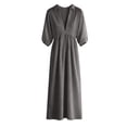 thumbnail image 7 of Guieoi Womens Dresses Fall Plus Size Loose Casual Cotton-Linen 3/4-Sleeve V-Neck Dress Flowy Maxi Dresseses Gray XL, 7 of 7