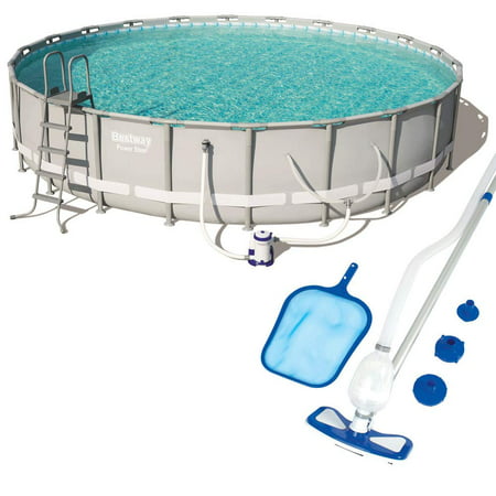 Power 22ft x 22ft x 51.6in Steel Frame Swimming Pool with Filter, Ground Cloth, Cover, Ladder, Garden Hose Drain Adaptor, Chemconnect Dispenser, Cleaning/Maintenance Kit (Best Way To Drain A Toilet)