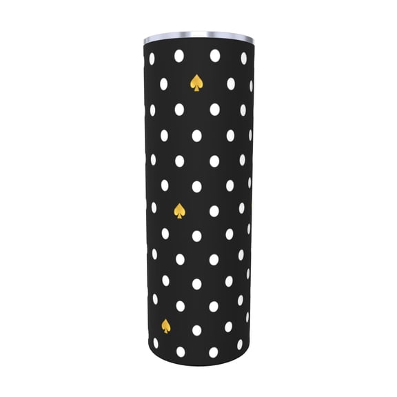 20oz Black White Polka Dot Travel Tumbler with Gold Spade Pattern Insulated Car Coffee Cup with Handle and Straw Lid with Straw