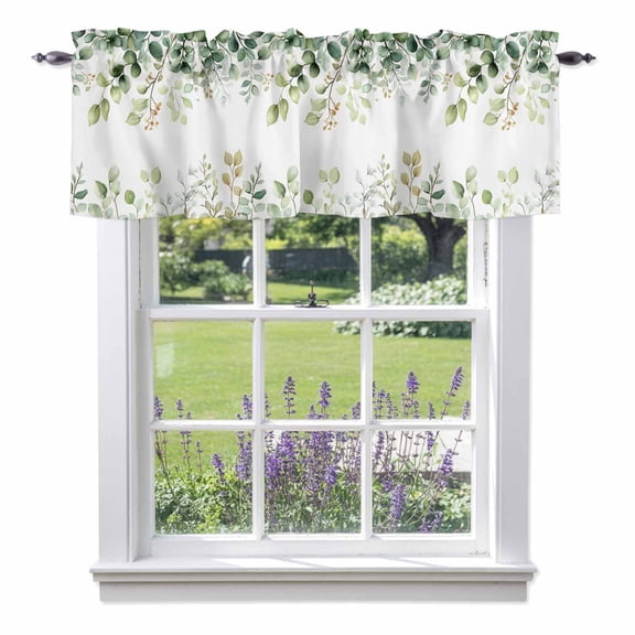 Eucalyptus Leaf Kitchen Valances, Green Plant Farm Country Rod Pocket Window Valance 18 Inch Long, Window Curtain Panels for Living Room Bedroom Laundry, 54x18in