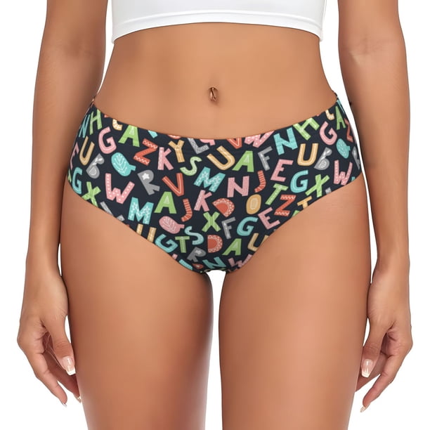 Fotbe Alphabet Calzones Estampados para Mujer – Ropa Interior de Algodón, Cómoda, Suave y Elástica-Small