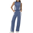 thumbnail image 2 of Maqroz 2 Piece Tracksuit for Women Sleeveless Mock Neck Crop Tops and High Waisted Straight Leg Pants with Side Stripes Athletic Workout Outfits for Running Yoga, 2 of 5