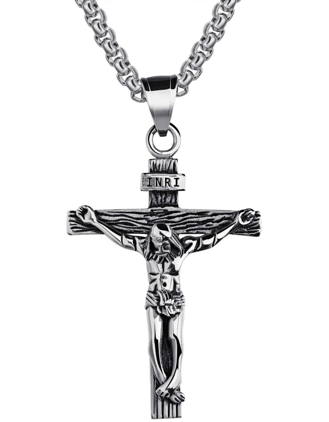 Men Women Stainless Steel Jesus Crucifix Cross Religious Pendant Necklace 22" Men Women Stainless Steel Jesus Crucifix Cross Religious Pendant Necklace 22"